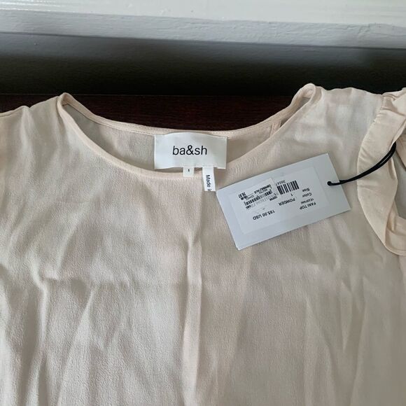 Ba&sh Fani Top wrap  Back Flutter Sleeve Crew Neck Crepe Blouse  Cream, S; M; L - Picture 8 of 12